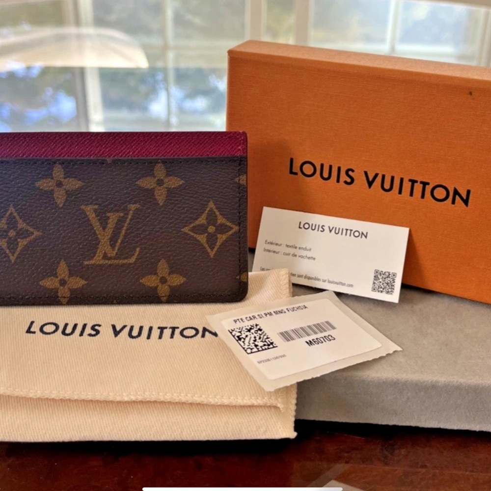 SOLD - NWT Louis Vuitton Monogram Card Holder in Brown and Pink with box